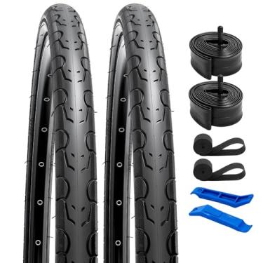 Imagem de YUNSCM 2 peças 26 x 1 3/8 (37-590) pneus de bicicleta e 26 x 1 3/20.3 cm válvula Schrader com 2 tiras de aro compatível com 26 x 1 3/8 26x1 3-8 pneus e tubos de bicicleta de estrada (Y-1281)