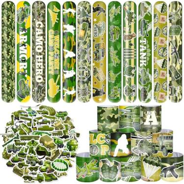 Imagem de YYMYMGJ 74 Lembrancinhas De Festa Do Exército, 24 Pulseiras Camufladas Militares, 50 Adesivos, Decorações Aniversário, Presentes Para Crianças, Recompensas A Sala Aula