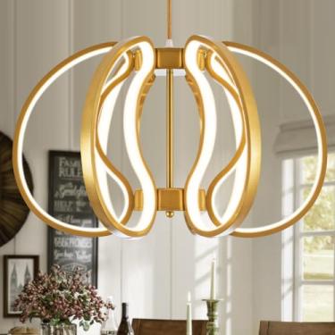 Imagem de CHYING Lustre De Led Dourado, Moderno, Para Sala Jantar, Luminária Pendente Regulável Em Altura, Contemporânea, Cozinha, Estar, Hall Entrada, 3000K-6000K