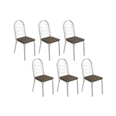 Imagem de Kit 6 Cadeiras Sala Jantar Holanda C009 6 Un Cromado/Marrom 21 - Kappesberg
