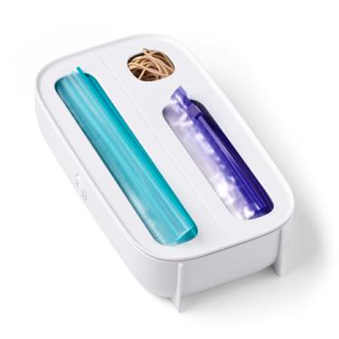 Imagem de YouCopia StoraBag Dispensador de sacos de alimentos com gaveta, 3 compartimentos, organizador de saco de sanduíche de plástico para armazenamento de cozinha, branco