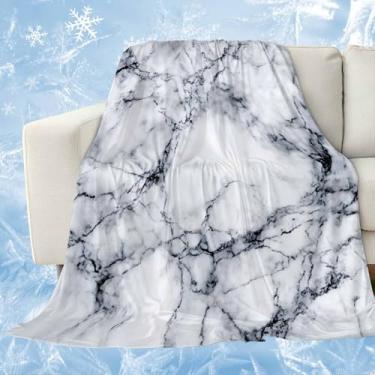 Imagem de Cobertores refrescantes abstratos para pessoas que dormem quentes, clássico, preto, cinza, textura de mármore, cobertor de gelo com rachaduras, cinza leve, 101,6 x 152,4 cm, cobertores frios de verão