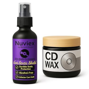 Imagem de Kit premium de limpeza de CD DVD – Fluido de limpeza de disco, pano de microfibra, luva antiestática e cera de limpeza – Conjunto completo de cuidados de disco compacto para CDs, DVDs, Blu-Rays e