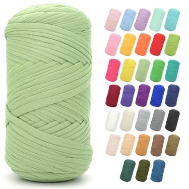 Imagem de Camiseta de 400 g para crochê, verde abacate, tecido elástico grosso, fio de crochê para iniciantes, bolsa de tricô à mão, cesta, porta-copos, artesanato faça você mesmo/decoração de casa