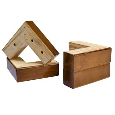Imagem de TCHOSUZ Pacote com 4 pernas de canto de madeira maciça - Pernas de móveis em forma de L de nogueira de 5 cm para sofá, cama, armário - elevadores de cama, pés de sofá para mesa de cabeceira, suporte