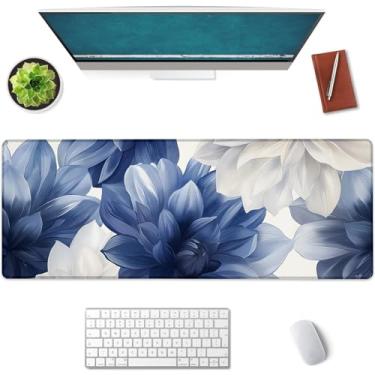 Imagem de Mounidso Mouse pad grande floral azul, mouse pad para jogos, base de borracha antiderrapante, acessórios de escritório, tapete de mesa, mouse pads de flores para escola, trabalho, decoração de casa