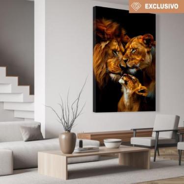 Imagem de Quadro decorativo família de leão com um filhote - MeMoldura, Chassi B