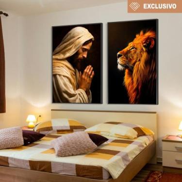Imagem de Quadro decorativo Jesus e o leão da tribo de Judá - MeMoldura, 40x60cm