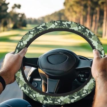 Imagem de Brosoneto Capa de volante para carrinho de golfe camuflagem verde protetor de volante de carro clube verão fácil de instalar universal 33 a 35 cm acessórios de carrinho de golfe para golfistas