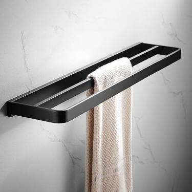 Imagem de Conjunto de ferragens para banheiro preto - Prateleira de canto, suporte para toalhas, kit, barra de toalha de 50 cm D