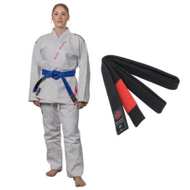 Imagem de Kimono Jiu Jitsu Trançado Reforçado Naja Hanzo Adulto Branco/Rosa + Fa