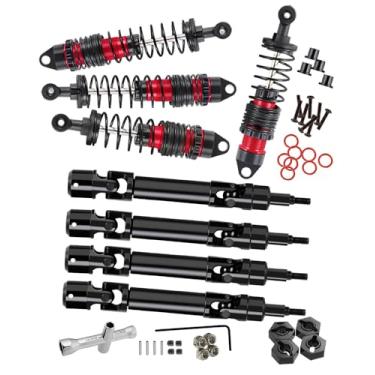 Imagem de RCMYou Amortecedor RC e eixo de transmissão atualiza parte para 1/10 granito Arrma/Senton 4x4 3S Blx Mega 550/Vorteks 3s blx, 4 peças dianteiras traseiras RC Big Bore Shocks/eixos CVD, vermelho