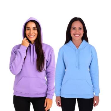 Imagem de Kit 2 Blusa Moletom Feminina Com Capuz Confortável Algodão Flanelado -