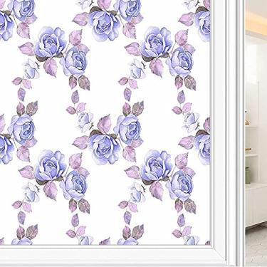 Imagem de Película de janela de privacidade de flores, textura de estilo floral, filme de vidro para sala de estar e escritório em casa, L90 x C 190 cm