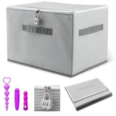 Imagem de Caixa organizadora de armazenamento de brinquedos para adultos, 38 x 25 x 25 cm, estojo organizador de brinquedos com tampa com zíper para mulheres e homens