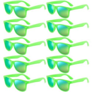 Imagem de Pibupibu Pacote com 10 óculos de sol verdes volumosos, anos 80, 90, retrô, neon para festas, para mulheres e homens, lentes espelhadas