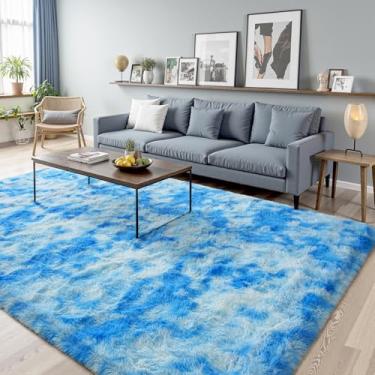 Imagem de Terrug Tapetes de área fofos para sala de estar, quarto, 1,8 x 2,5 m, tapete felpudo azul tingido, tapete felpudo, antiderrapante, moderno, para uso interno, para meninos e meninas, crianças, quarto