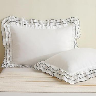 Imagem de Aryeleay Conjunto de fronhas com babados, pacote com 2 fronhas com babados, 100% poliéster, tamanho padrão, capas de travesseiro com fecho de envelope (51 x 66 cm, branco)