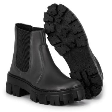 Imagem de Bota Cano Curto Confortavel Casual Preta Salto Tratorado - maria shoes