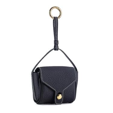 Imagem de M.lemo925 Capa de fone de ouvido de couro bovino bolsa de batom para mulheres, bolsa de chave, mini bolsa de troca de fone de ouvido com alça de gancho, Preto