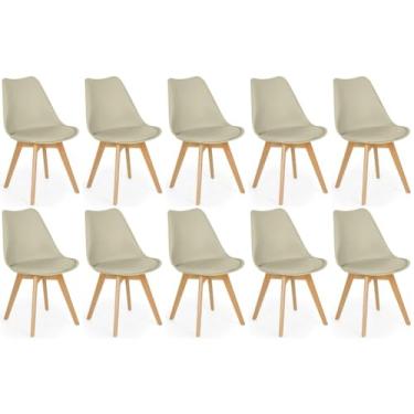 Imagem de Conjunto 10 Cadeiras de Jantar Eames Wood Leda Design Estofada - Nude