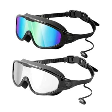 Imagem de simhoa Óculos de natação 2 peças com protetor auricular, óculos de natação para adultos à prova d'água com estojo de armazenamento, piscina, visão ampla, Multi E Claro