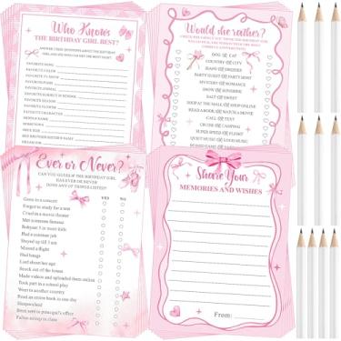 Imagem de Pasimy 60 peças Who Knows the Birthday Girl Best Cards Would She Rather Games for Girl Woman 60 Pcs Girly Pink Double Sided Cards and 10 Pencil for Teens Sweet Birthday Sleepover Party Supplies