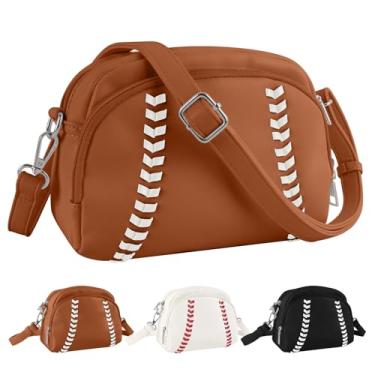 Imagem de XSUIOY Bolsa tiracolo de beisebol para mulheres, mãe, esportiva, pequena, bolsa de ombro de beisebol, bolsas de couro vegano, bolsa de softball, para festas, eventos ao ar livre, Marrom