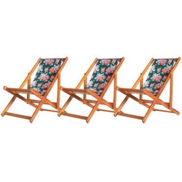 Imagem de Kit 3 Cadeiras Espreguiçadeira Preguiçosa Dobrável Sem Braço Mel - MHM