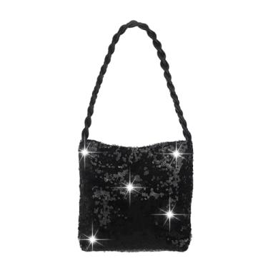 Imagem de Octwine Bolsa clutch feminina brilhante para noite bolsa de ombro com lantejoulas para festa de formatura e clube, Preto