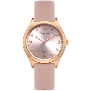 Imagem de RUYEOOK Relógio feminino à prova d'água, mostrador com detalhes de cristal, pulseira de silicone, relógio de pulso esportivo analógico de quartzo, presente para enfermeiras, G729 rosa, Casual