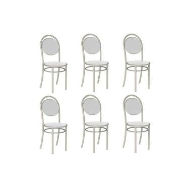 Imagem de Cadeira Sala de Jantar 190 Aço Kit 6 Uni Prata/Courano Branco - Carrar