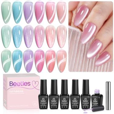 Imagem de beetles Gel Polish Conjunto De Esmaltes Em Olho Gato Beetles, 6 Cores, Kit Com Glitter Pastel Brilhante, Secagem Rápida, Led Uv, Cura Necessária, Rosa, Vermelho, Azul, Laranja, Verde, Roxo, Veludo Í