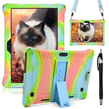 Imagem de DETUOSI Capa para tablet YELLYOUTH 10.1, capa leve de silicone macio compatível com Dragon Touch Notepad K10, ZONKO 10.1, Beyond Tab 10.1, Lectrus 10.1, [Stylus Pen & Strap], laranja, rosa e azul
