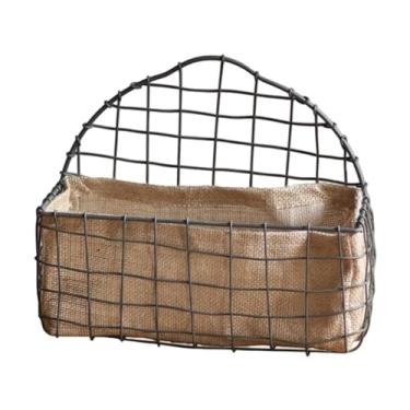 Imagem de Kuntesetty Cesta suspensa de arame de ferro, armazenamento doméstico rústico com forro de linho, cesta de flores para festa, prateleira de fazenda,