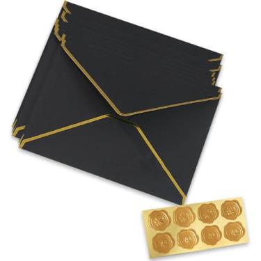 Imagem de Envelopes de presente retrô de papel kraft com borda dourada em branco para convite longo, envelope de fivela com adesivo, envelope de dinheiro, cartão de presente para casamento, aniversário, Natal