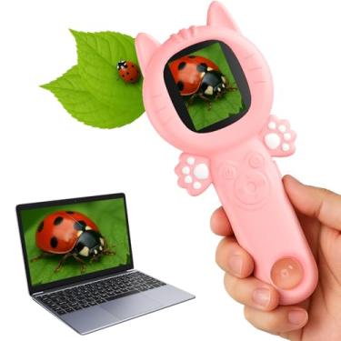 Imagem de PHNIXGAM Microscópio para crianças, mini microscópio de bolso para crianças, kit educacional de ciência, brinquedo digital, presente de aniversário de Natal, brinquedos para meninas de 3, 4, 5, 6, 7