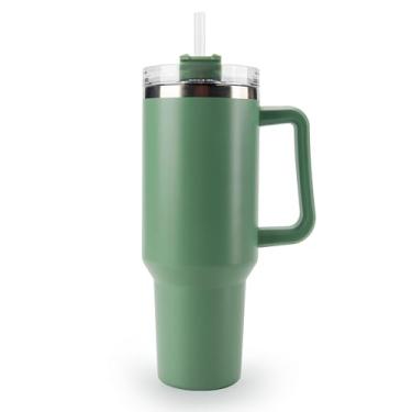 Imagem de OCEANPAX Copo de 1,134 g com alça à prova de derramamento, caneca de café de viagem, copos de aço inoxidável reutilizáveis, adequados para porta-copos de carro sem canudo (verde)