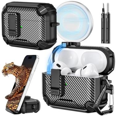 Imagem de Inesore Capa compatível com AirPods Pro 2ª/1ª geração com suporte de telefone e kit de limpeza, compatível com Magsafe, trava automática magnética para iPod Pro (cabo USB-C/Lightning)