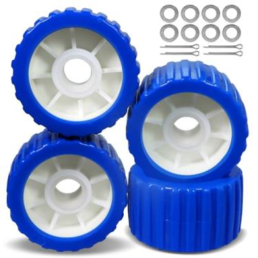 Imagem de JFATXTT Rolo de reboque de barco atualizado 4 peças de 12 cm x 7 cm serve para eixo azul de 7/20.3 cm - 9/20.3 cm de diâmetro