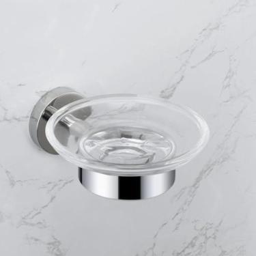 Imagem de Acessórios para banheiro cromados polidos, porta-escova de vaso sanitário, porta-toalhas, saboneteira, prateleira de vidro, gancho para papel higiênico (suporte para saboneteira)