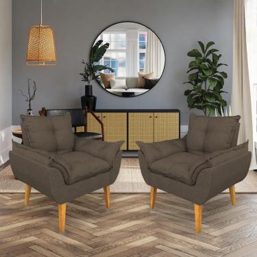 Imagem de Kit 2 Poltronas Opala Decorativa Luxo Linho Marrom Sky Mobile