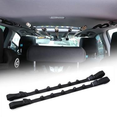 Imagem de Suporte de pesca de carro com 5 varas, suporte de armazenamento interno de nylon durável para veículos, tiras de gancho de vara de pesca para SUV/vagões/van/jipe/caminhão