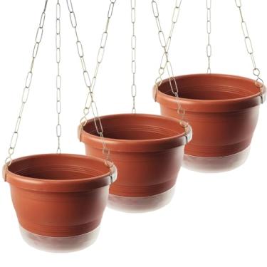 Imagem de 03 Vasos de Plantas Médio Cuias N23 com Pratinhos Correntes Ganchos e Mantas de Drenagem Cor:Marrom