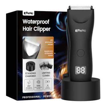 Imagem de ENSSU Aparador de pelos corporais masculino – Aparador Meridiano à prova d'água com luz LED, motor rápido de 6000 RPM, 5 configurações de comprimento, IPX7 para púbico, peito e bolas (Preto)