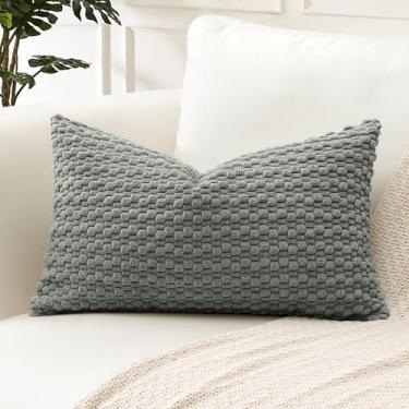 Imagem de OTOSTAR Capas de almofada decorativas de veludo cotelê Pom Poms 40,6 x 61 cm, super macias, boêmias, listradas, geométricas, para sofá, sofá, quarto, carro, decoração, conjunto de 1, cinza