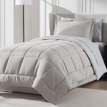 Imagem de Nestl Conjunto de edredom solteiro de 7 peças – cama reversível de linho em uma bolsa – Conjunto completo de cama de solteiro com lençóis, travesseiros alternativos, fronhas e fronhas