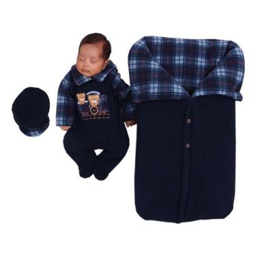 Imagem de Saída de Maternidade com Porta Bebê Menino Ursinhos Marinho 03 Peças -