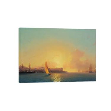 Imagem de Ivan Aivazovsky Impressão de arte de parede em tela - Imagem de arte em tela com moldura de madeira - Pôster de reproduções de pinturas famosas para decoração de casa - Cais 50 x 70 cm 20 x 28