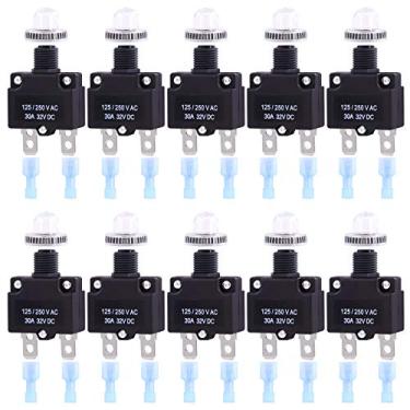 Imagem de Swpeet Disjuntor térmico de 30 amperes com terminais de conexão rápida e kit sortido de tampas de botão à prova d'água, disjuntor de botão à prova d'água 32V CC 125/250VAC 50/60Hz para operação do